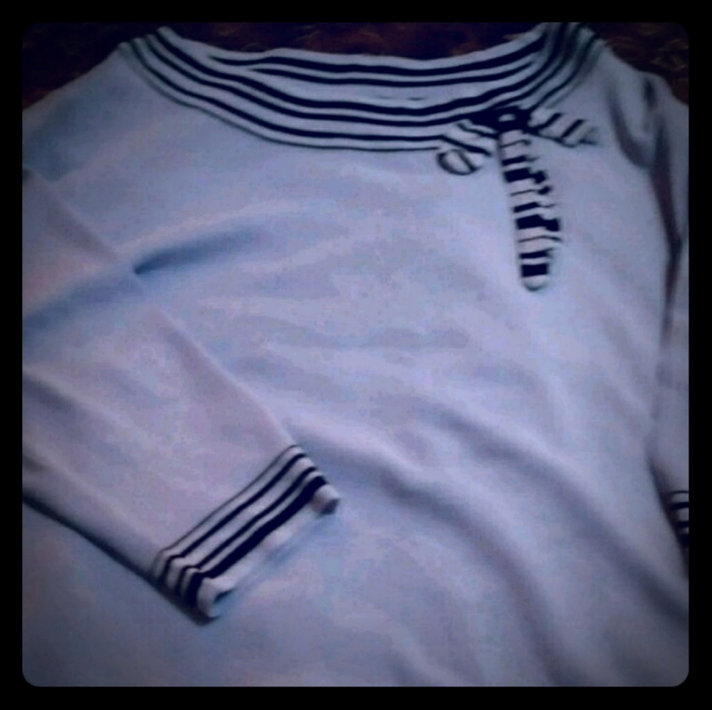 Baby blue Sweater w black stripes accent color
